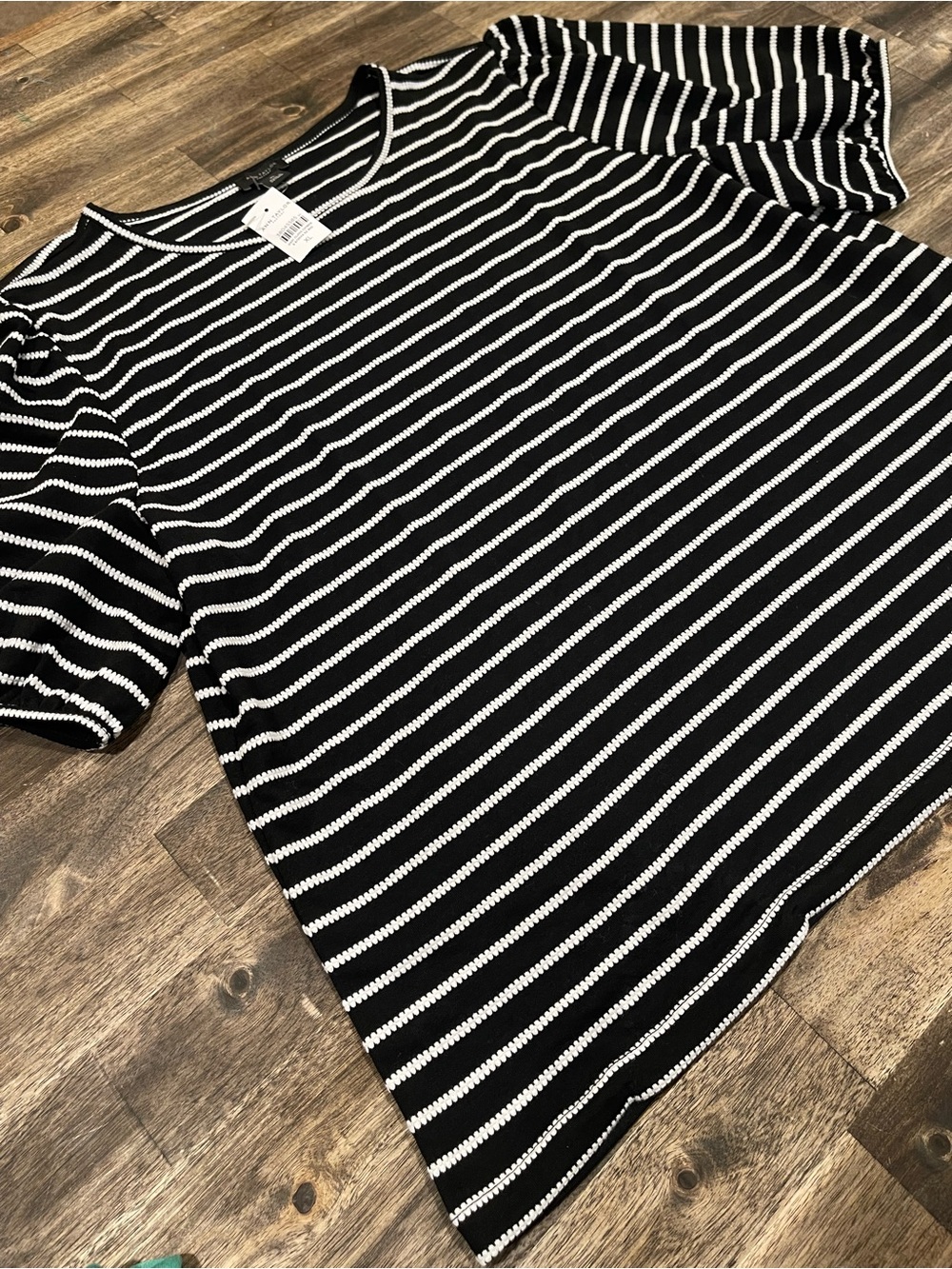 NWT Ann Taylor Factory Black White Striped Bell Sleeve Top XL Stretch Knit